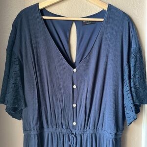 LANE BRYANT Blue Gauze Flounce Sleeve Jumpsuit